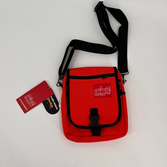 Manhattan Portage Urban Red Nylon Crossbody Bag Buckle Zip Pockets Small - Picture 1 of 14